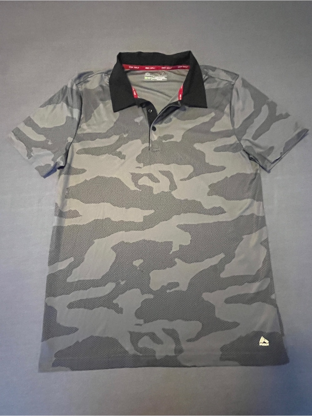 RBX Men's Gray Camouflage Polo with Black Collar
